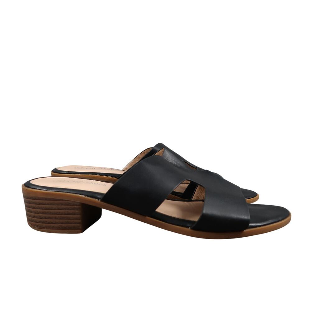 CHC Shoes Womens 37 Sandals Cut Out Slide Block Heel Open Toe Classic Black